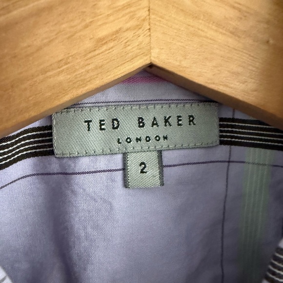 Ted Baker Purple Stripe Check Long Sleeve Button Down Small - Picture 4 of 6